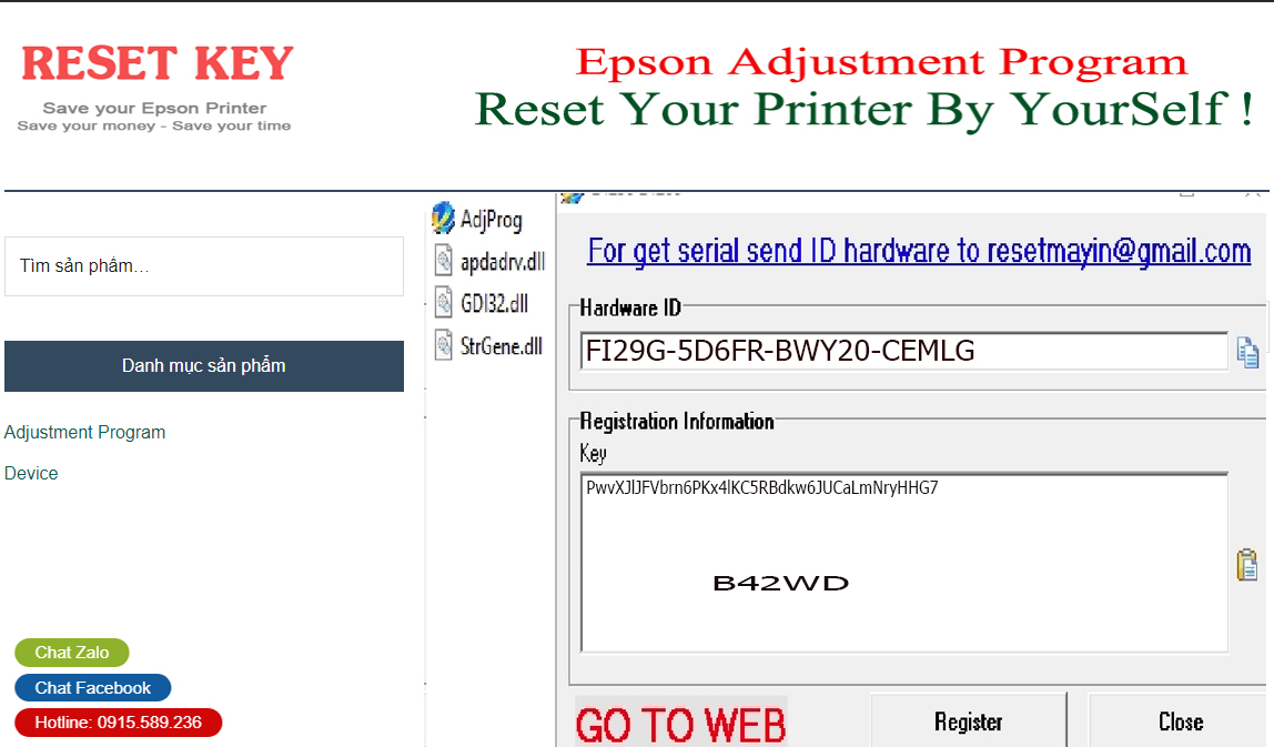 Kích hoạt Epson B42WD Adjustment Program