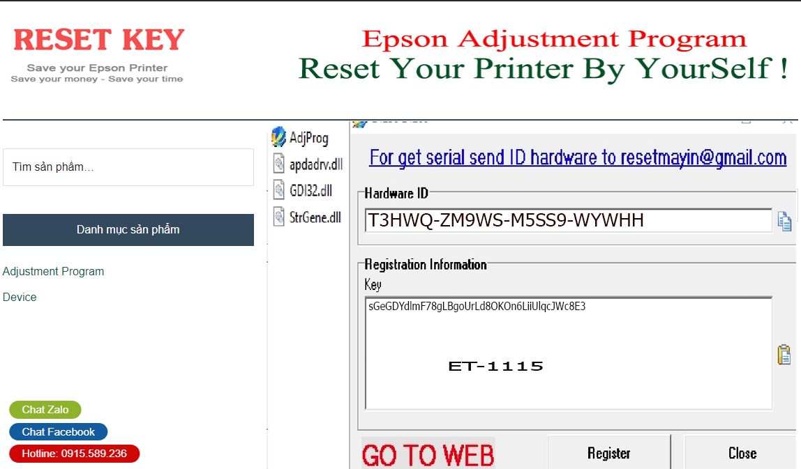 Kích hoạt Epson ET-1115 Adjustment Program