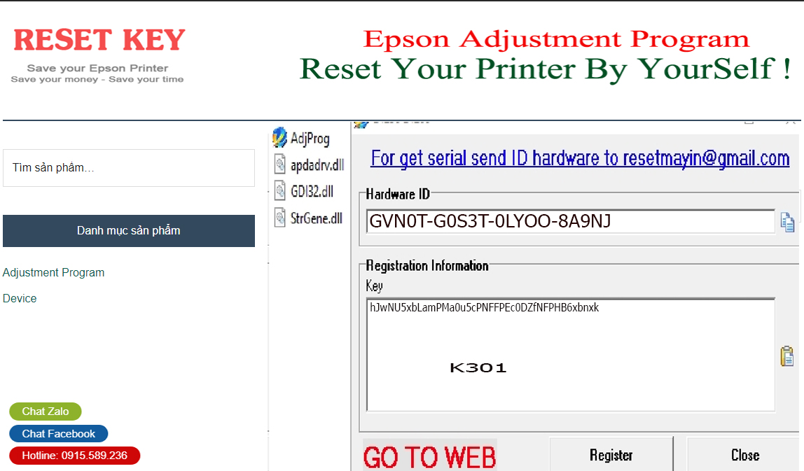 Kích hoạt Epson K301 Adjustment Program