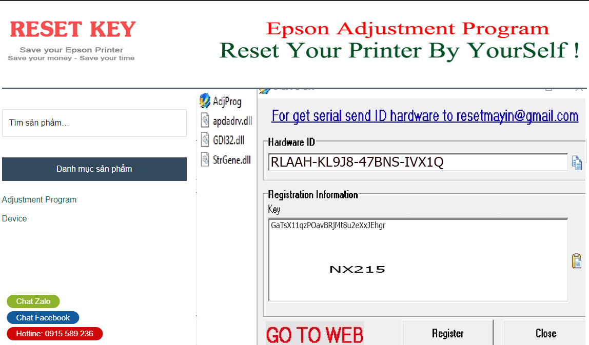 Kích hoạt Epson NX215 Adjustment Program