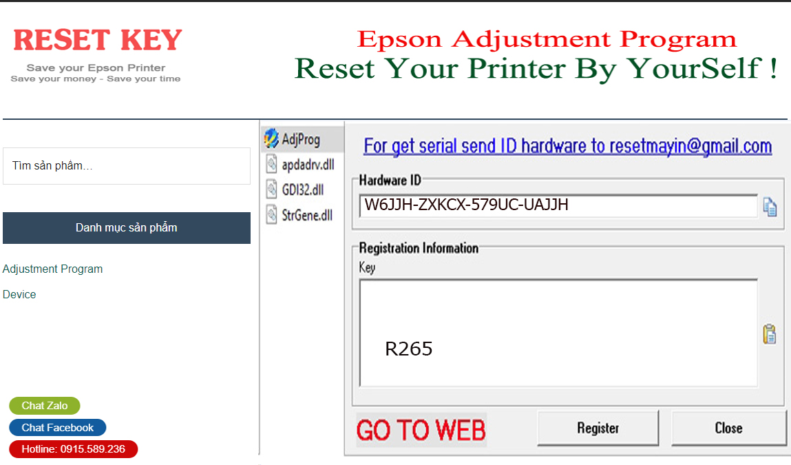 Epson R265 Adjustment Program