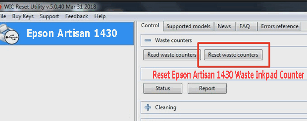 Reset mực thải máy in Epson Artisan 1430 bằng key wicreset