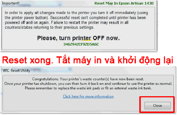 Reset mực thải máy in Epson Artisan 1430 bằng key wicreset