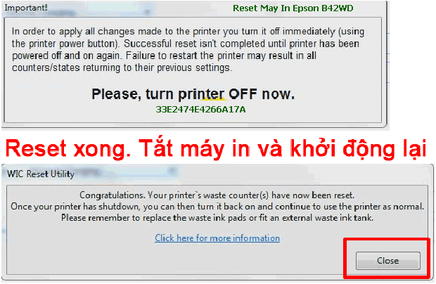 Reset mực thải máy in Epson B42WD bằng key wicreset