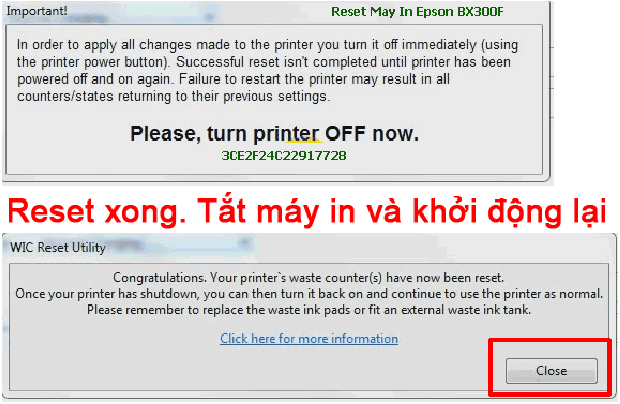 Reset mực thải máy in Epson BX300F bằng key wicreset