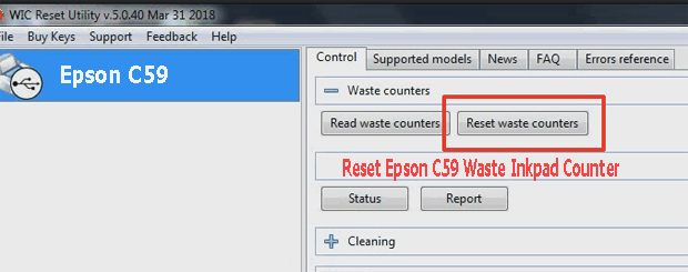 Reset mực thải máy in Epson C59 bằng key wicreset