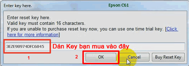 Reset mực thải máy in Epson C61 bằng key wicreset