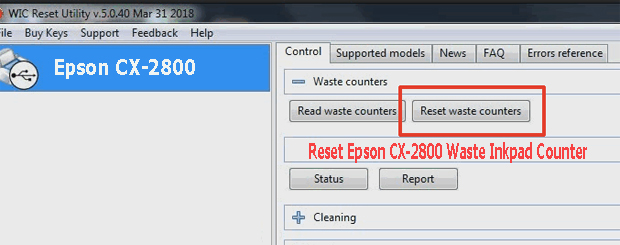 Reset mực thải máy in Epson CX-2800 bằng key wicreset