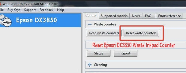 Reset mực thải máy in Epson DX3850 bằng key wicreset