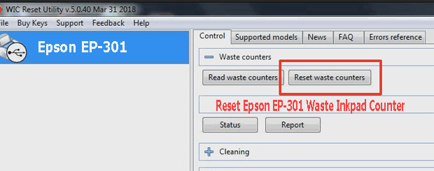 Reset mực thải máy in Epson EP-301 bằng key wicreset