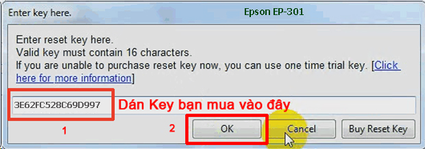 Reset mực thải máy in Epson EP-301 bằng key wicreset