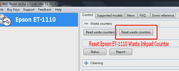Reset mực thải máy in Epson ET-1110 bằng key wicreset