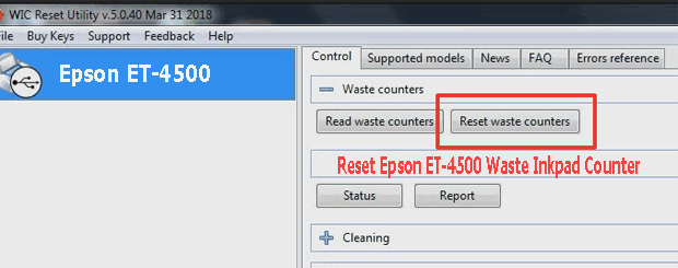 Reset mực thải máy in Epson ET-4500 bằng key wicreset