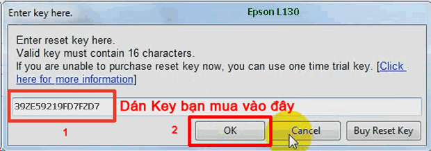 Reset mực thải máy in Epson L130 bằng key wicreset