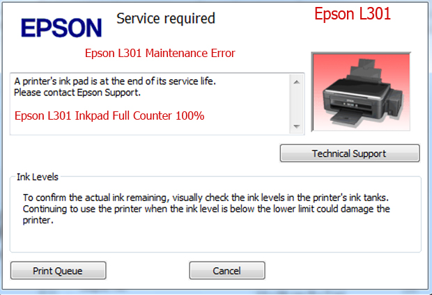 Epson L301 service required