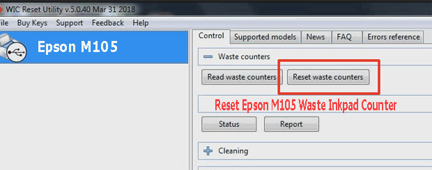 Reset mực thải máy in Epson M105 bằng key wicreset