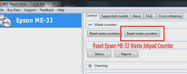 Reset mực thải máy in Epson ME-33 bằng key wicreset
