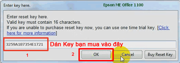 Reset mực thải máy in Epson ME Office 1100 bằng key wicreset