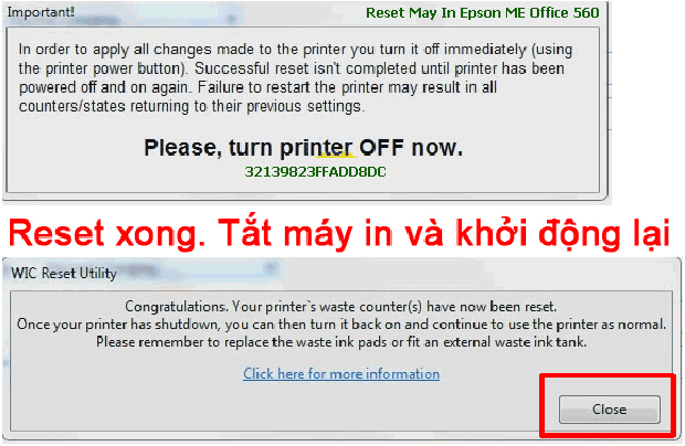 Reset mực thải máy in Epson ME-Office-560 bằng key wicreset