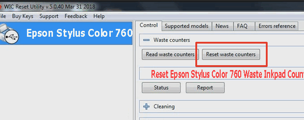 Reset mực thải máy in Epson Stylus Color 760 bằng key wicreset
