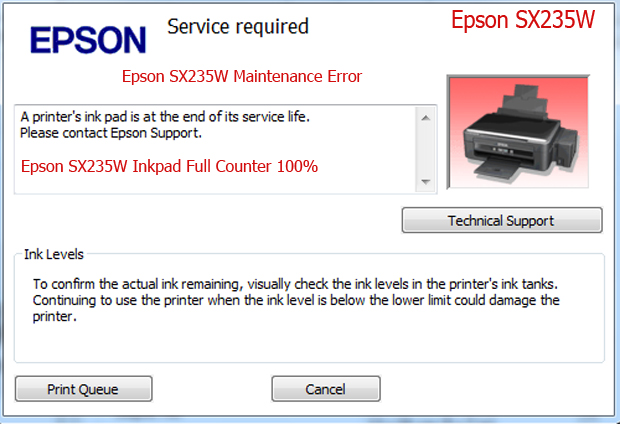 Epson SX235W service required
