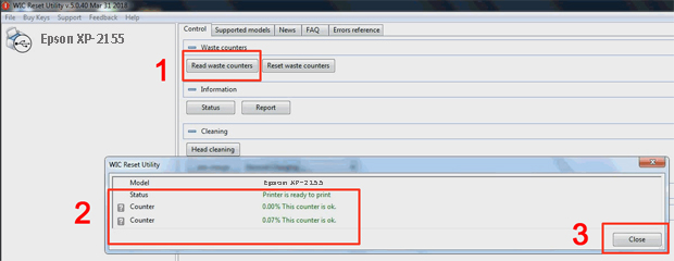 Reset mực thải máy in Epson XP-2155 bằng key wicreset thành công