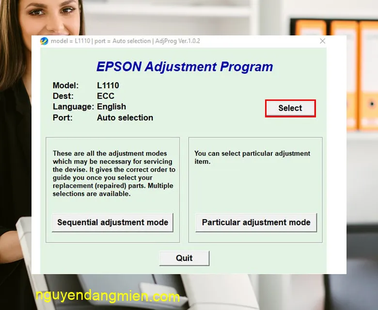 reset máy in Epson SP 1390