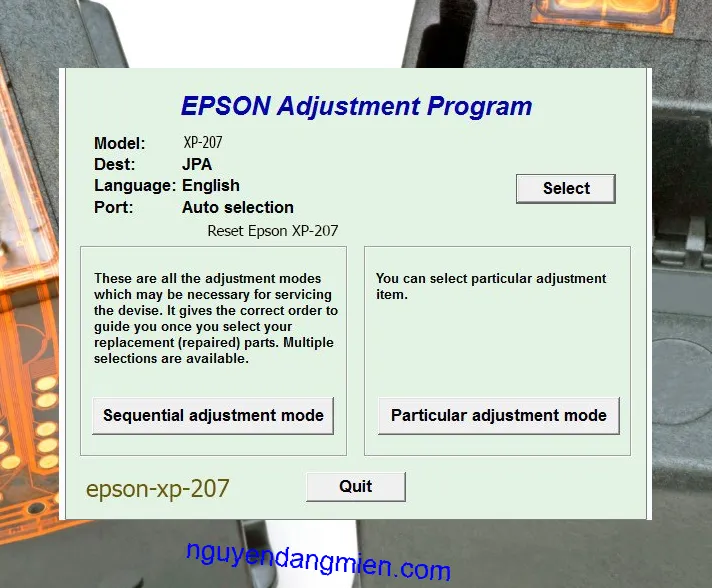 Reset Epson XP-207