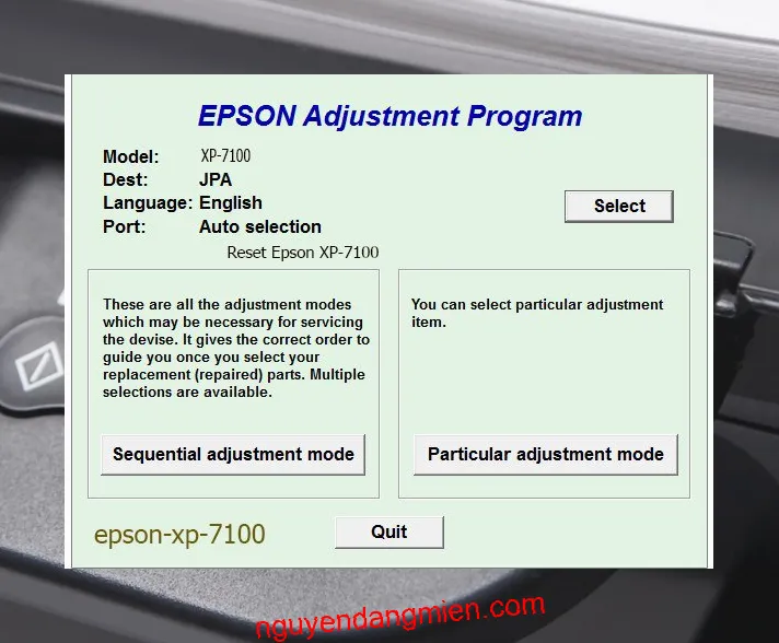 Reset Epson XP-7100