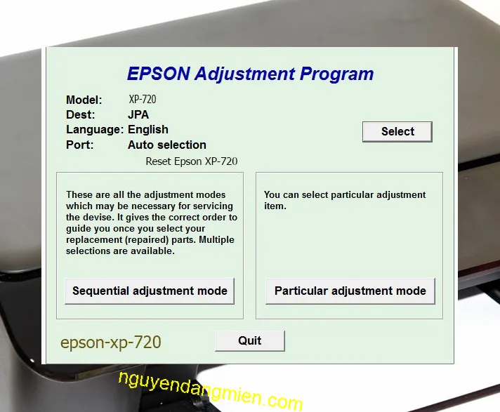 Reset Epson XP-720