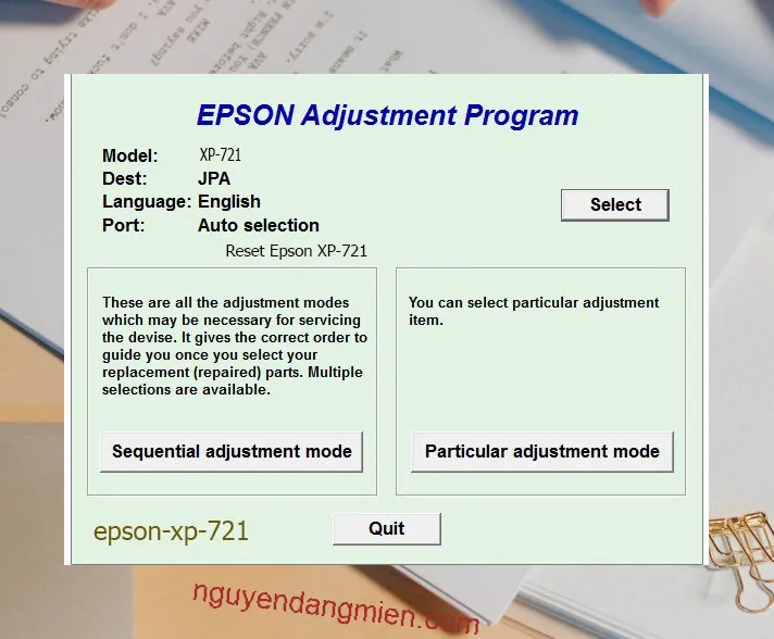 Reset Epson XP-721