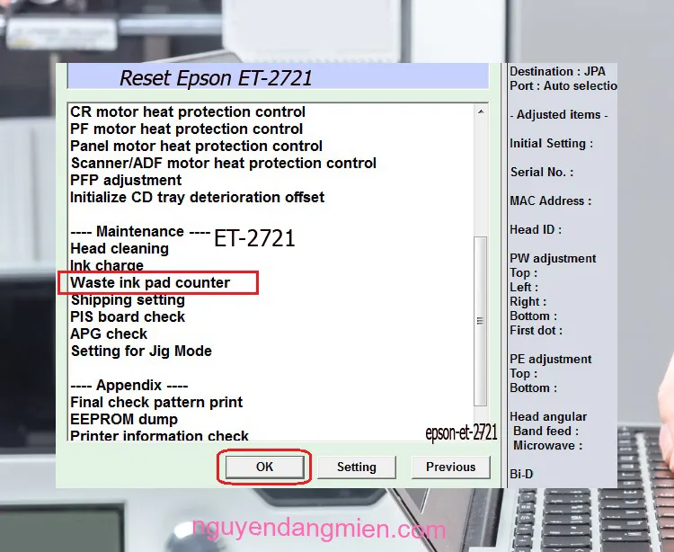 phần mềm Reset Epson ET-2721
