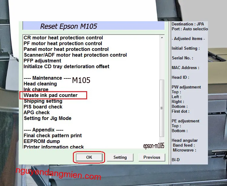 phần mềm Reset Epson M105