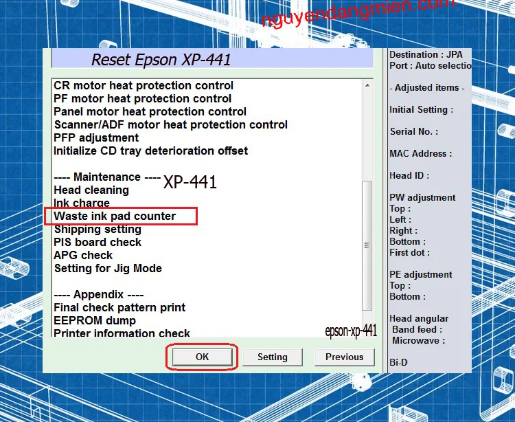 phần mềm Reset Epson XP-441