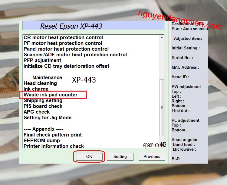 phần mềm Reset Epson XP-443