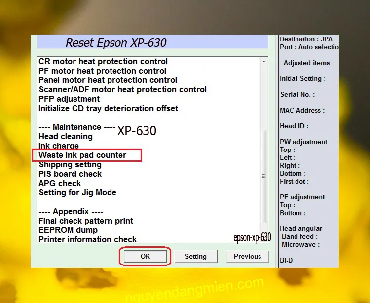 phần mềm Reset Epson XP-630