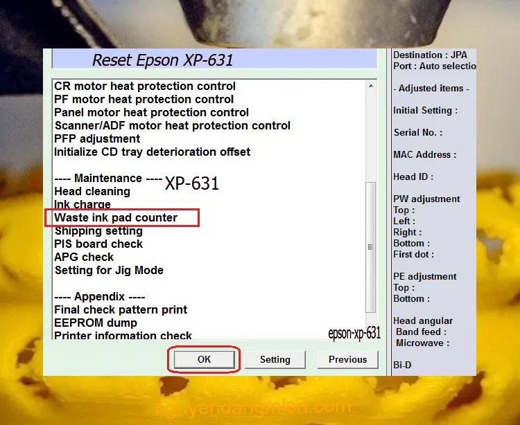 phần mềm Reset Epson XP-631