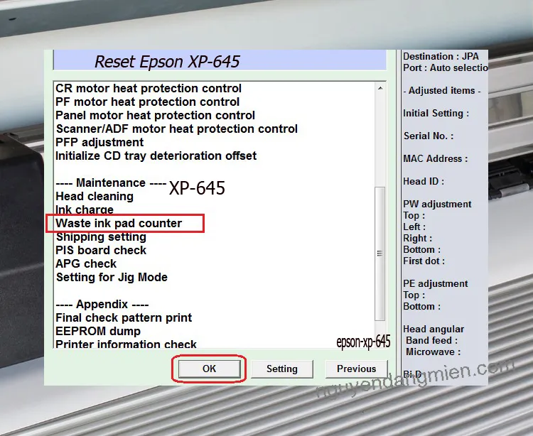 phần mềm Reset Epson XP-645