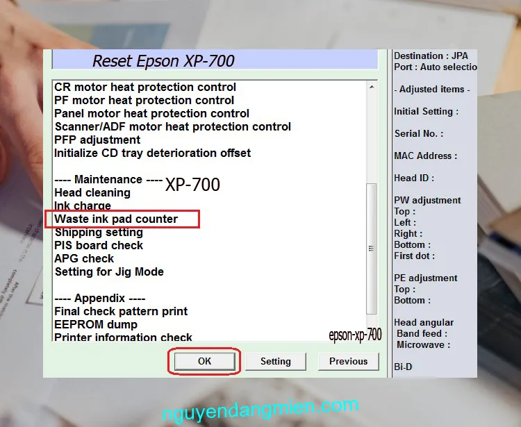 phần mềm Reset Epson XP-700