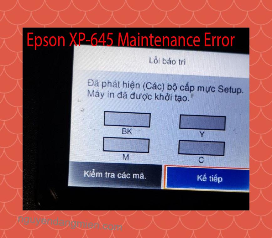 Epson XP-645 Lỗi Bảo Trì: Đã phát hiện (Các) bộ cấp mực Setup. Máy in đã được khởi tạo.
