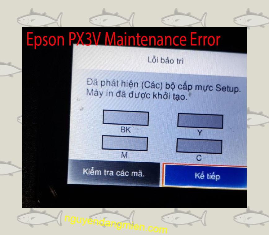 Epson PX3V Lỗi Bảo Trì: Đã phát hiện (Các) bộ cấp mực Setup. Máy in đã được khởi tạo.