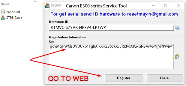 Key kích hoạt Phần mềm Reset Canon E300 series