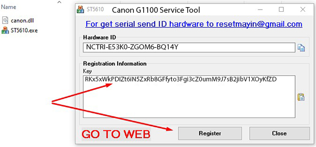 Key kích hoạt Phần mềm Reset Canon G1100