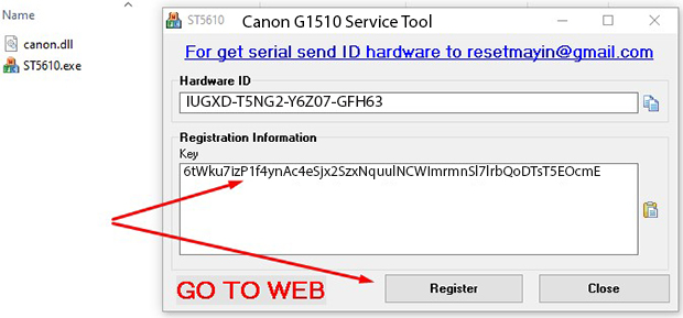 Key kích hoạt Phần mềm Reset Canon G1510