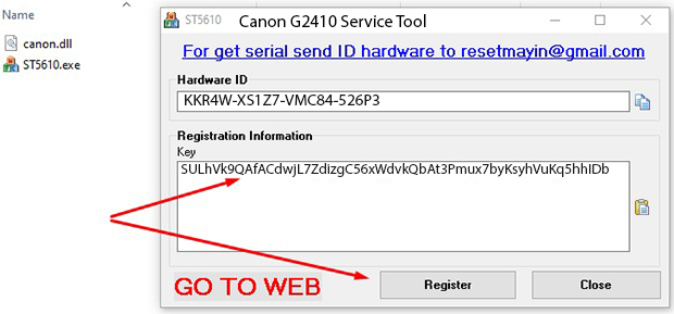 Key kích hoạt Phần mềm Reset Canon G2410