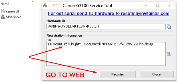 Key kích hoạt Phần mềm Reset Canon G3100