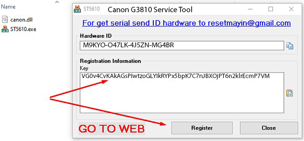 Key kích hoạt Phần mềm Reset Canon G3810