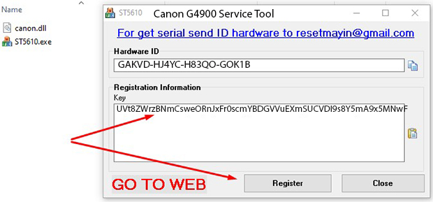 Key kích hoạt Phần mềm Reset Canon G4900