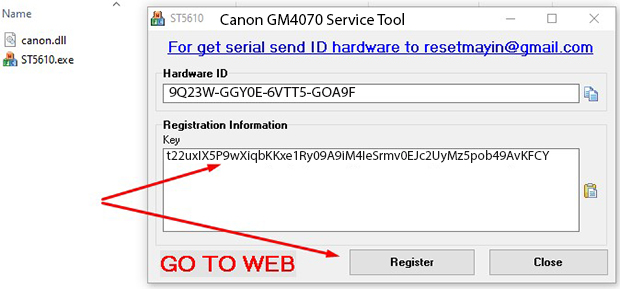 Key kích hoạt Phần mềm Reset Canon GM4070