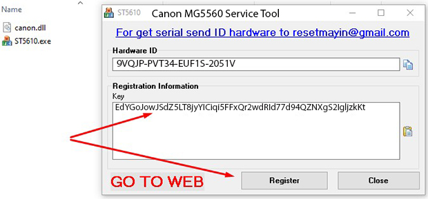 Key kích hoạt Phần mềm Reset Canon MG5560